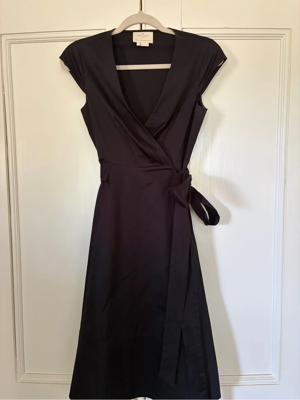 kate spade Black Cap-Sleeve Wrap Midi Dress